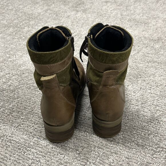Dromedaris Kara Boots Womens 39 US 8.5 9 Suede Combat Heel Brown Green Leather - Picture 5 of 10